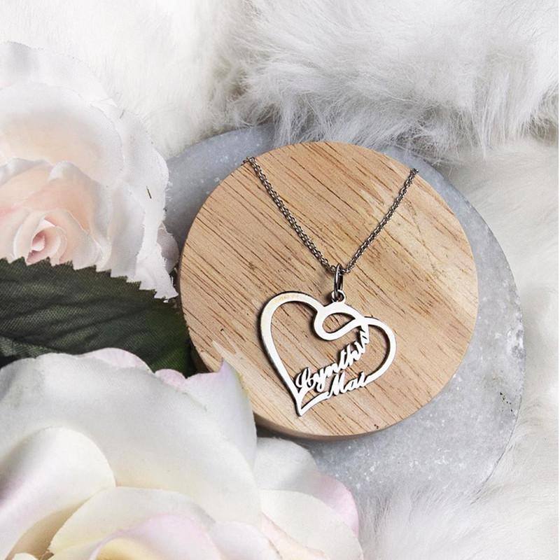 Sterling Silver with Rose Gold Plated Personalized Classic Name & Heart Pendant Necklace-5