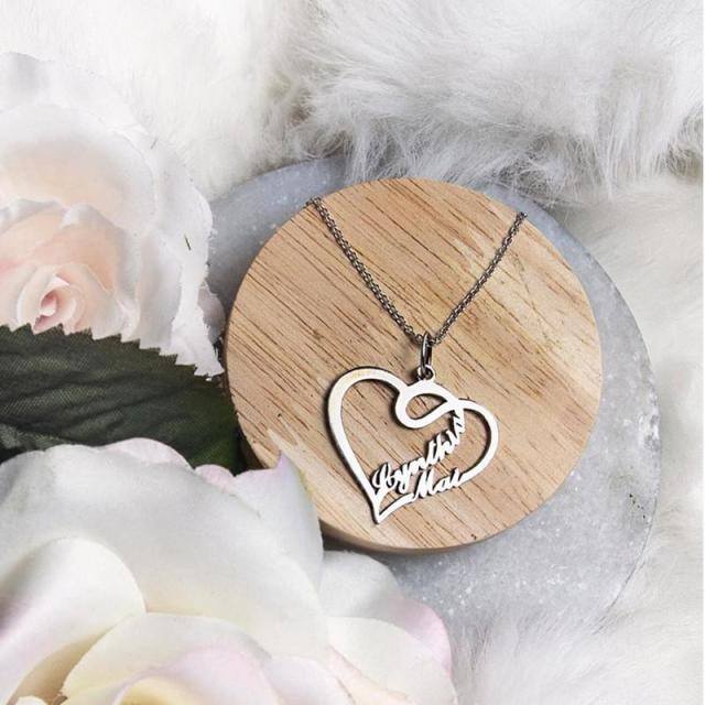 Plata de ley con baño de oro rosa personalizado clásico nombre y corazón colgante collar-4