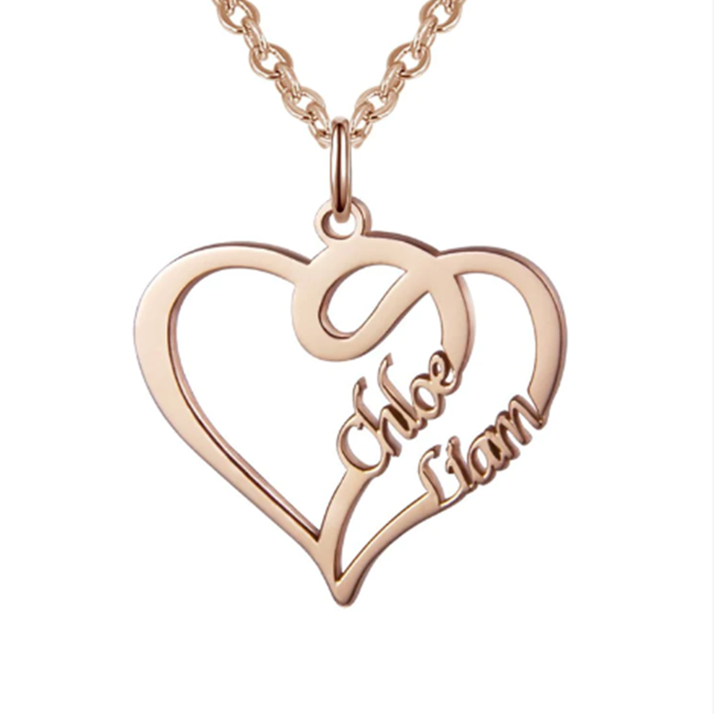 Sterling Silver with Rose Gold Plated Personalized Classic Name & Heart Pendant Necklace-1
