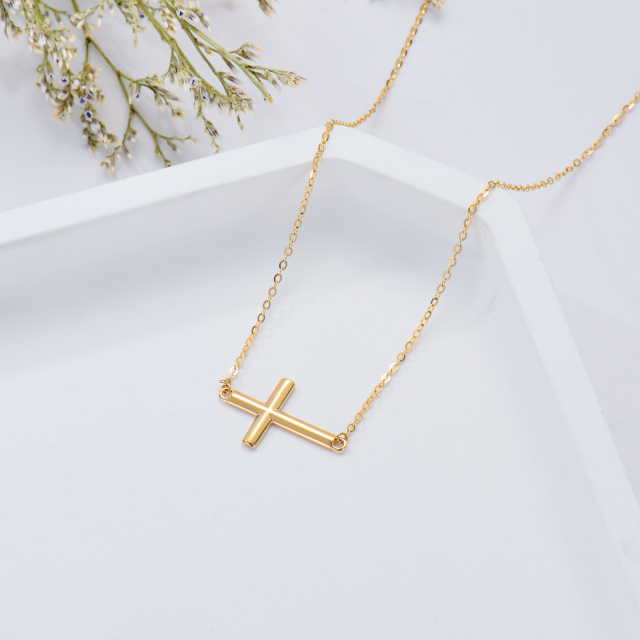 14K Gold Cross Metal Choker Necklace-2