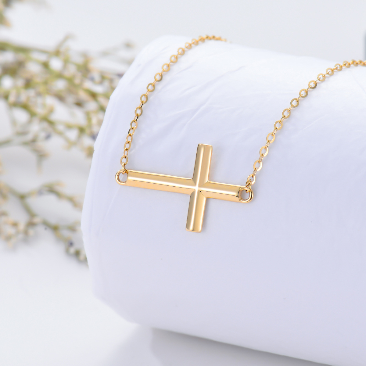 14K Gold Kreuz Metall Choker Halskette-4