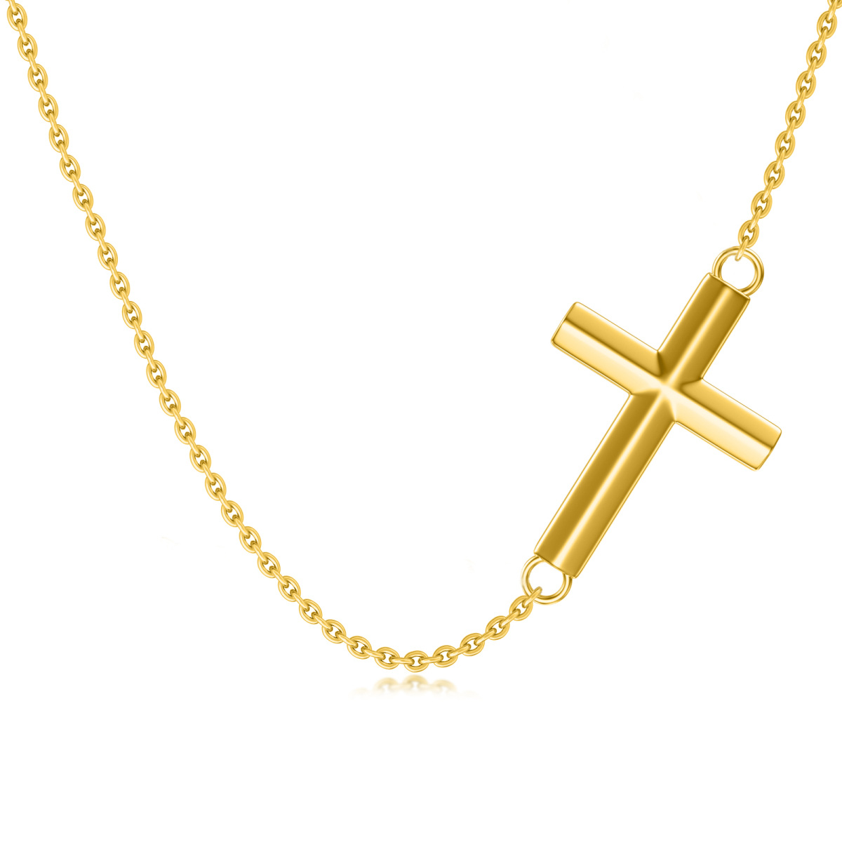 Collier ras du cou en métal avec croix en or 14K-1