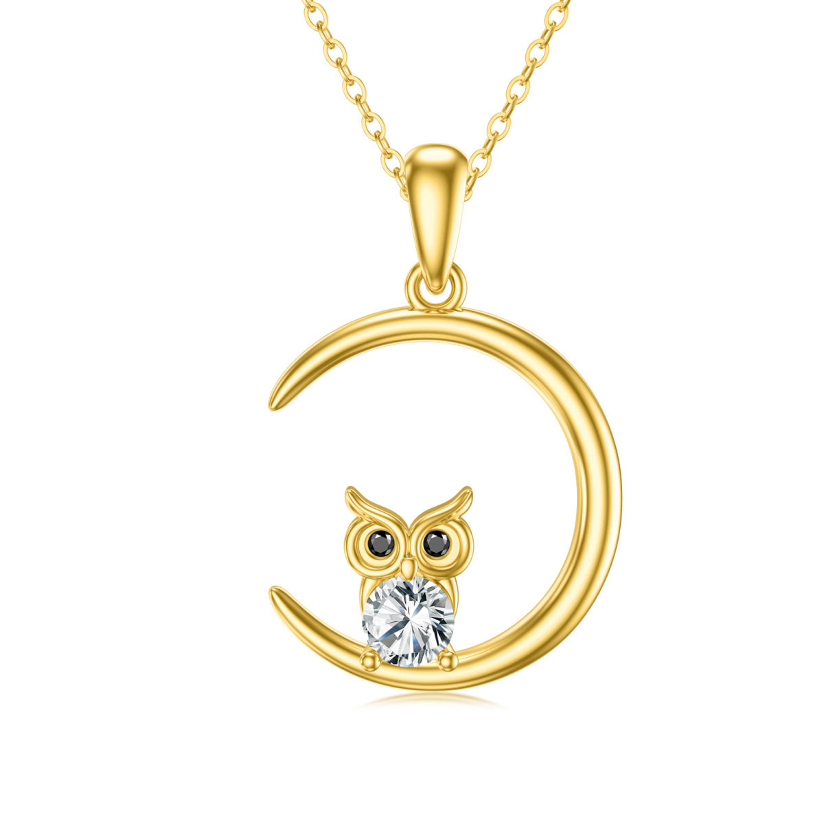 14K Gold Cubic Zirconia Owl Pendant Necklace-1