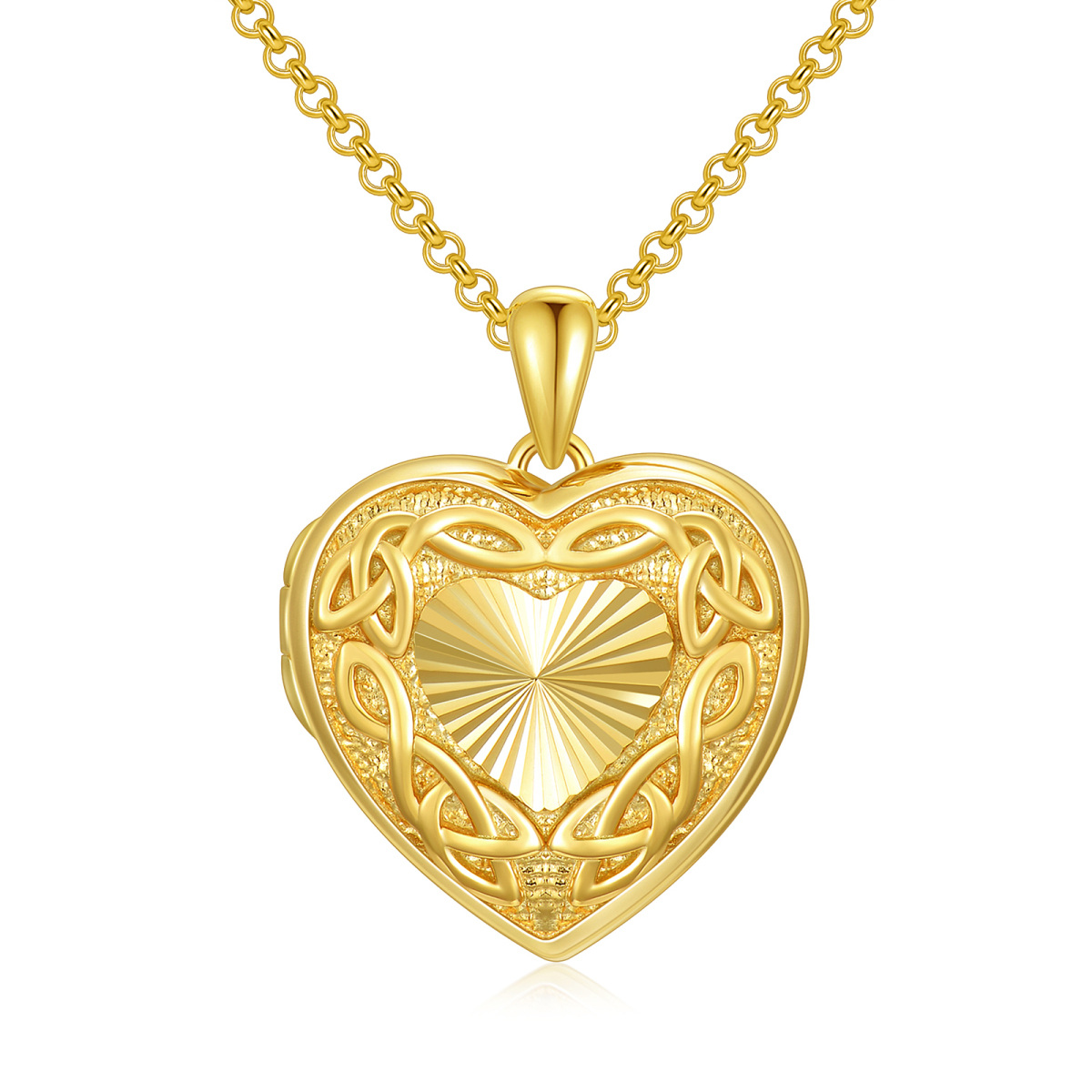 10K Gold Personalized Photo & Celtic Knot & Heart Personalized Photo Locket Necklace-1