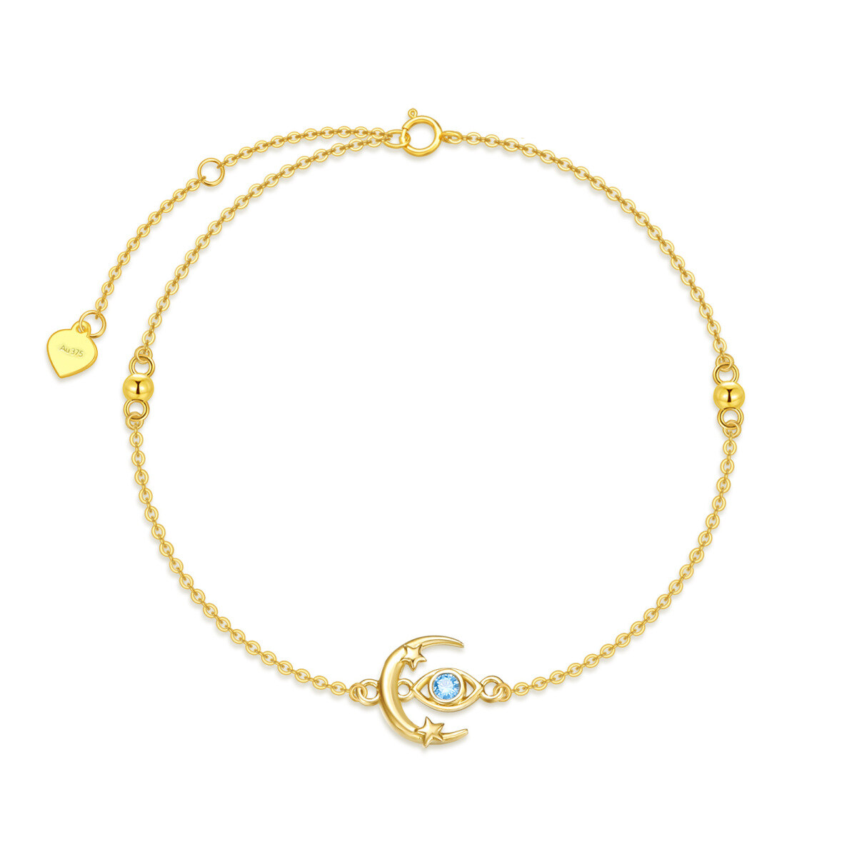 Pulsera de cadena con cuentas de luna y circonitas redondas de oro de 14 quilates-1