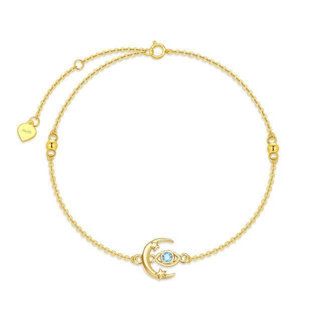 14K Gold Round Zircon Moon Bead Station Chain Bracelet-0