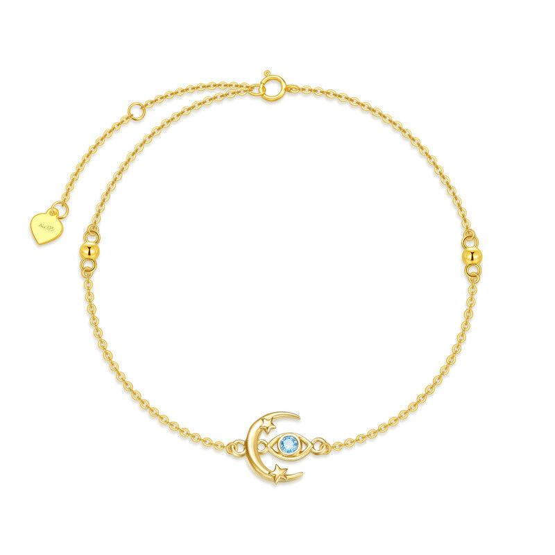 14K Gold Round Zircon Moon Bead Station Chain Bracelet