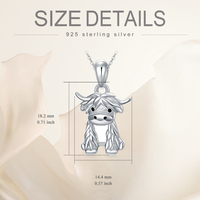 Sterling Silber Highland Kuh Anhänger Halskette mit 14K Weißgold plattiert-5