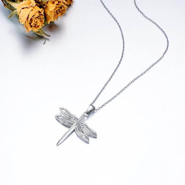 Sterling Silver Dragonfly & Sword Pendant Necklace-2