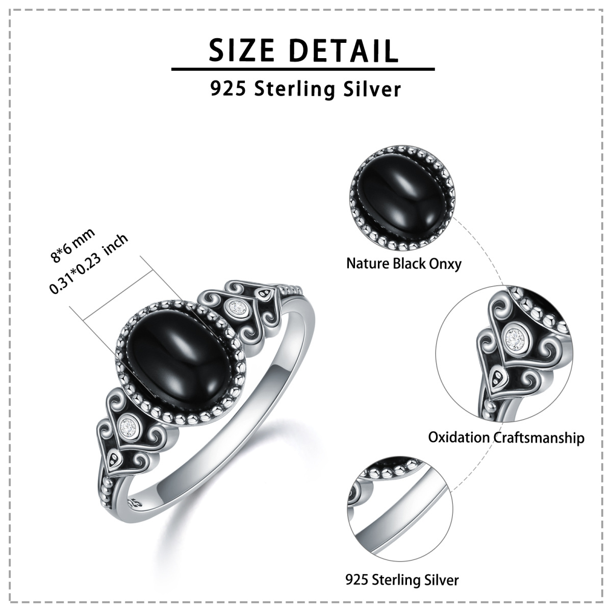 Sterling Silber Oval geformt Achat Oval geformt Ring-4