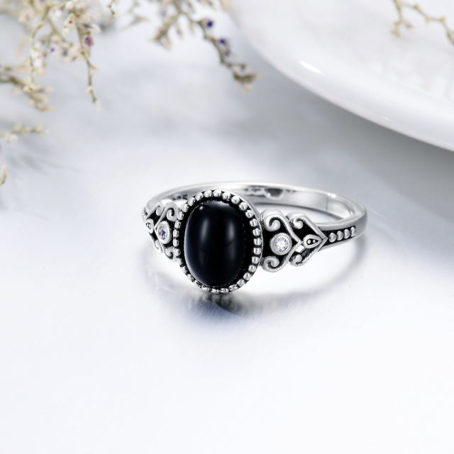 Sterling Silver Oval Shaped Agate Oval Shaped Ring-2