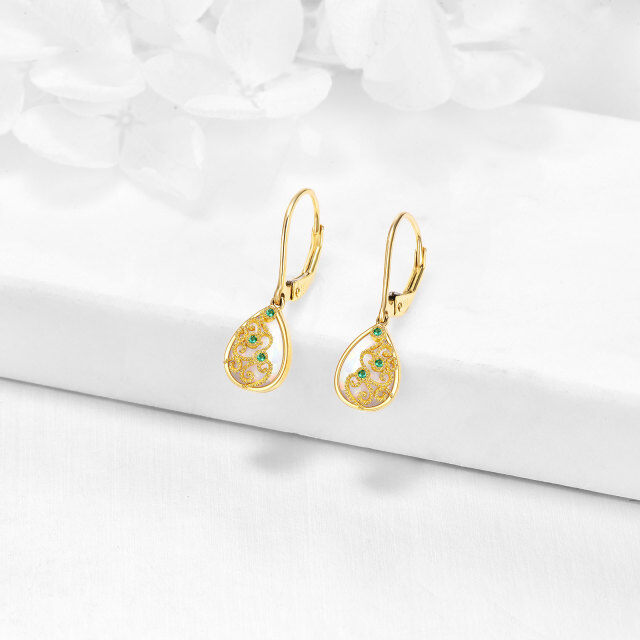 14K Gold Opal Drop Shape Drop Earrings-3