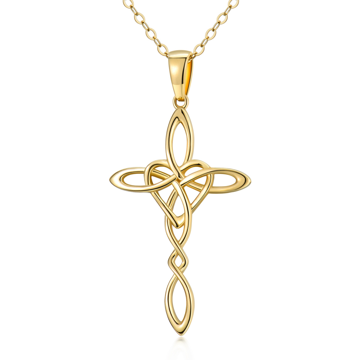 14K Gold Cross Knot Pendant Necklace-1