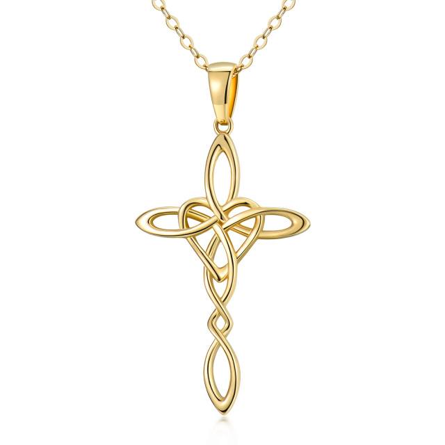 14K Gold Cross Knot Pendant Necklace-0
