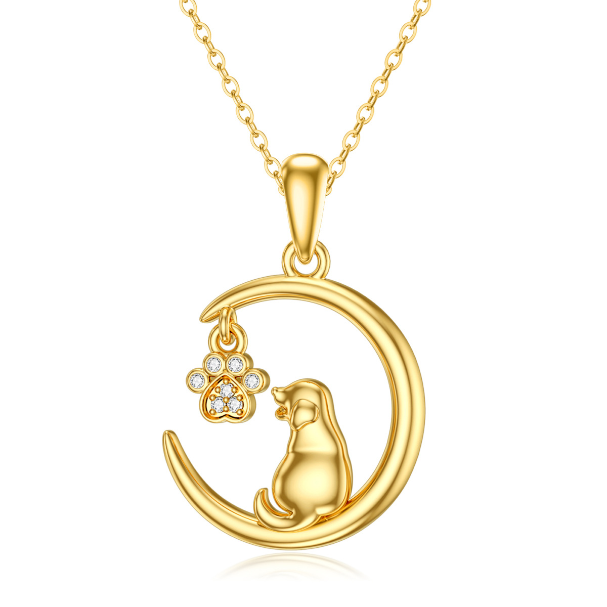 14K Gold Cubic Zirkonia Hund Anhänger Halskette-1