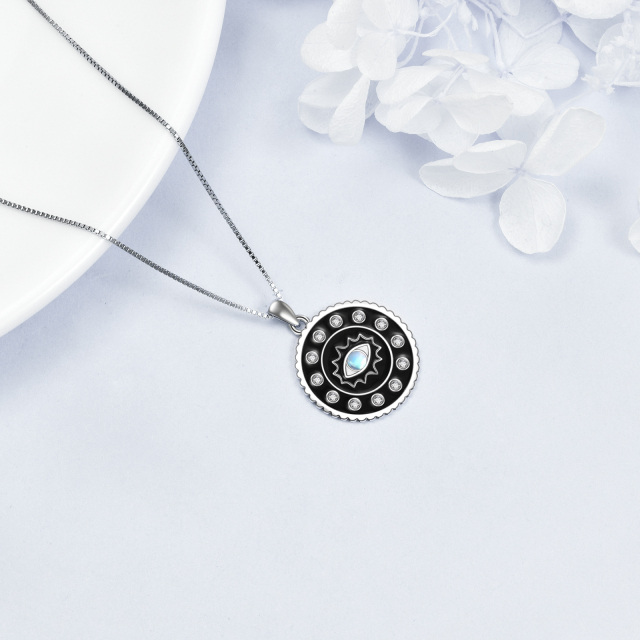 Collar de plata de ley con forma circular de piedra de luna colgante de mal de ojo-2