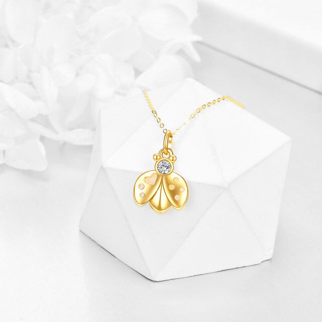14K Gold Cubic Zirconia Ladybug Pendant Necklace-3