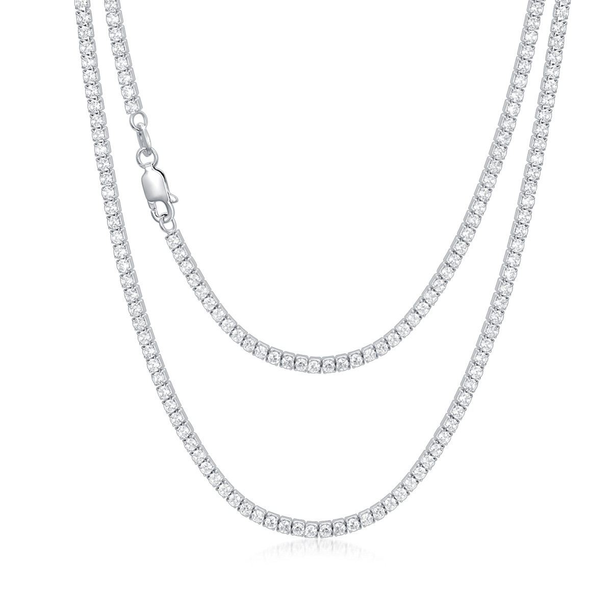 Sterling Silver Round Cubic Zirconia Tennis Chain Necklace-1