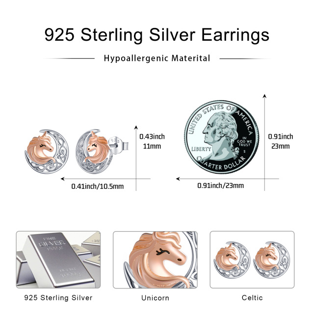 Sterling Silver Two-tone Moon & Unicorn Stud Earrings-5