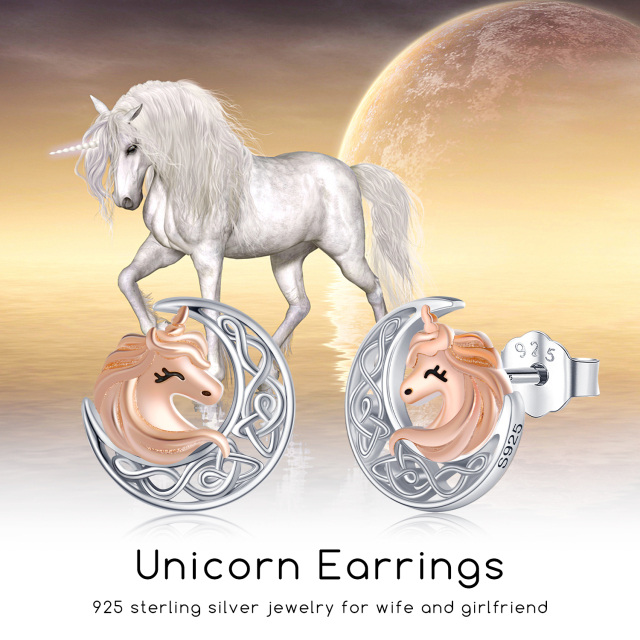 Sterling Silver Two-tone Moon & Unicorn Stud Earrings-6