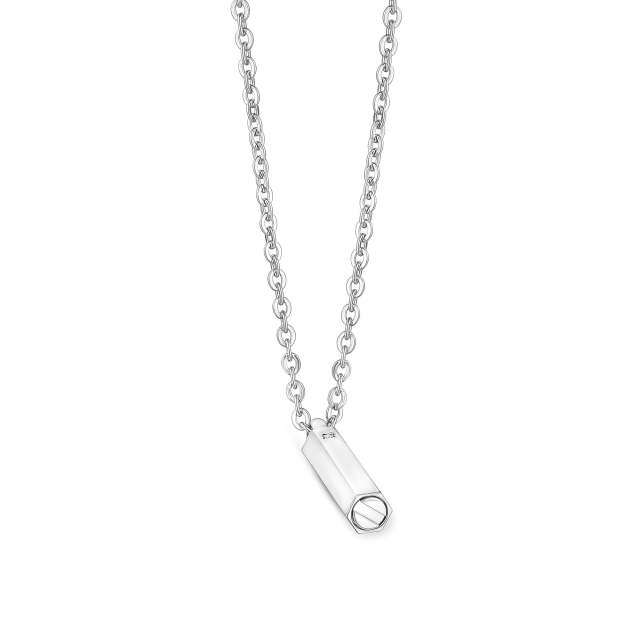 Sterling Silver with Black Rhodium Color Circular Shaped Cubic Zirconia Personalized Engraving & Bar Urn Necklace for Ashes-1