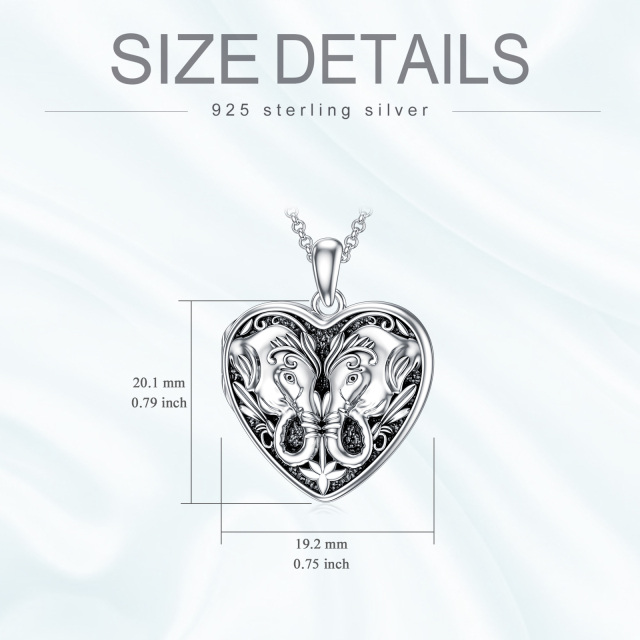 Colar com medalhão de foto em formato de coração de elefante que contém fotos em prata esterlina-2