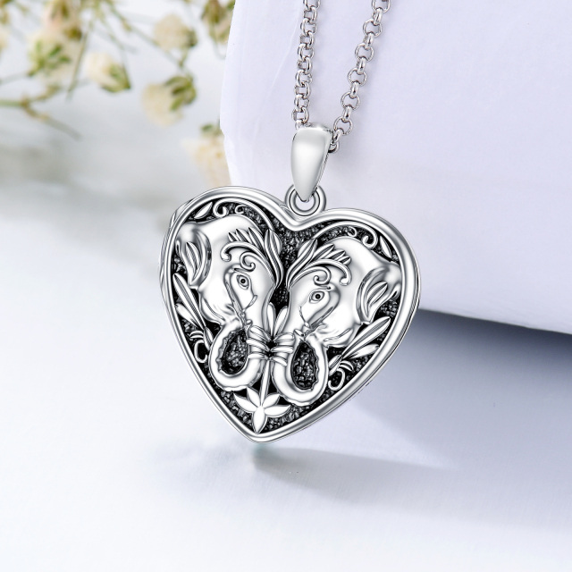 Sterling Silver with Black Plated Heart Shaped Elephant Personalized Photo Locket Necklace-4