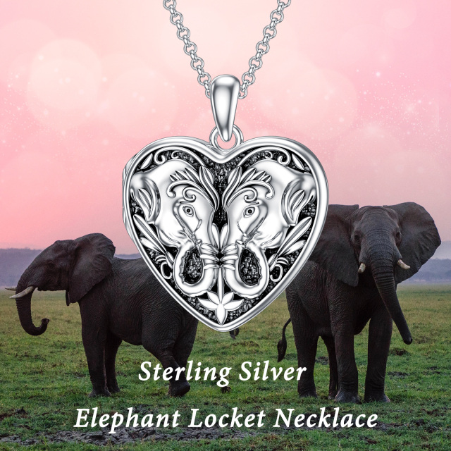 Colar com medalhão de foto em formato de coração de elefante que contém fotos em prata esterlina-3