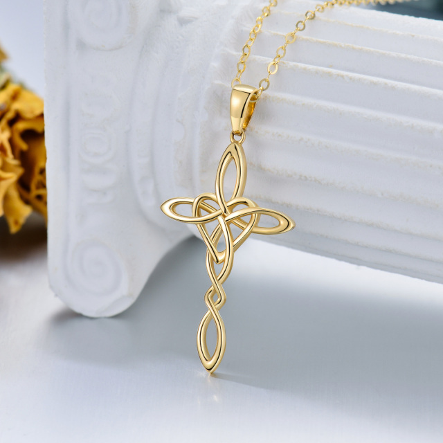 14K Gold Cross Knot Pendant Necklace-2
