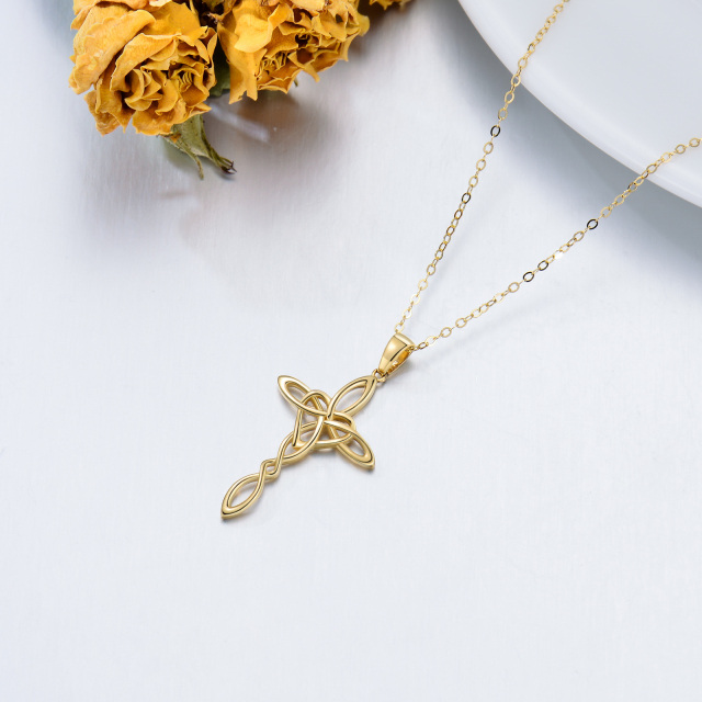 14K Gold Cross Knot Pendant Necklace-3