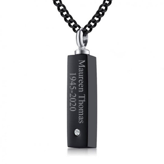 Personalized Classic Name 925 Silver Black Bar Memorial Urn Pendant Necklace Men's Gift