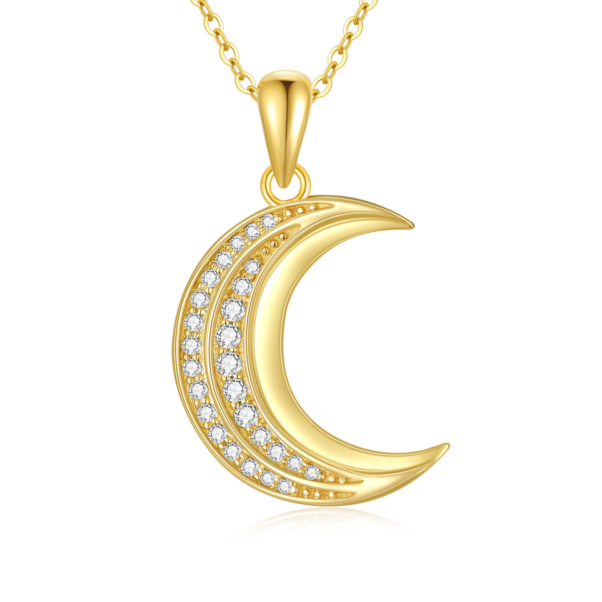 14K Gold Moissanite Moon Pendant Necklace-1