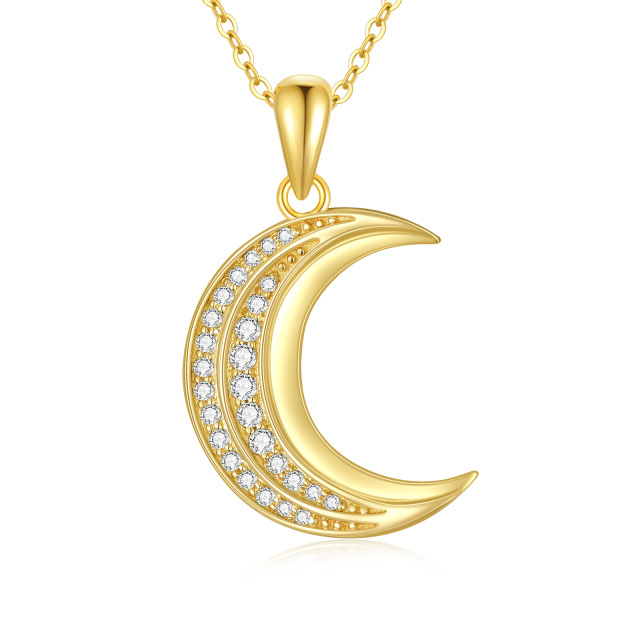 14K Gold Moissanite Moon Pendant Necklace-0