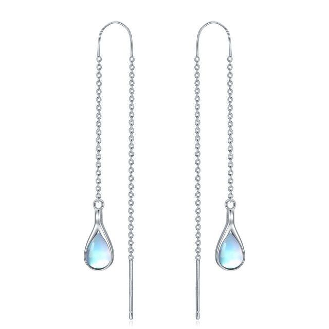 Sterling Silver Moonstone Drop Shape Drop Earrings-0