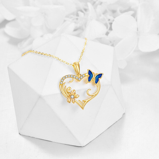 14K Yellow Gold Plated Cubic Zirconia Butterfly & Heart Pendant Necklace-2