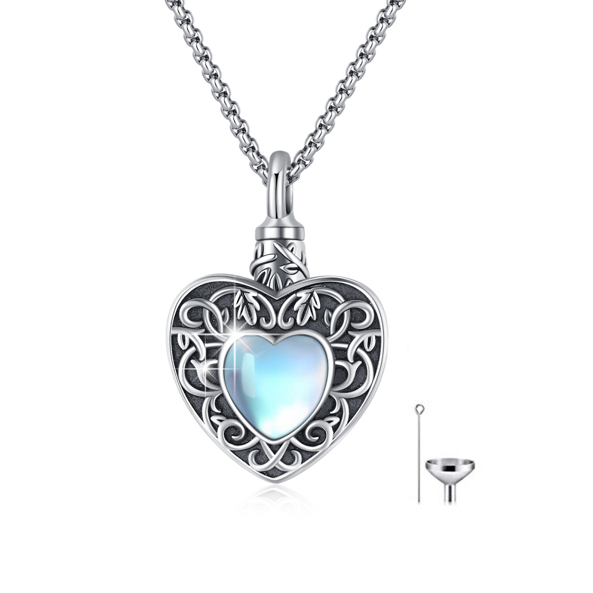 Sterling Silver Moonstone Heart Urn Necklace for Ashes-1