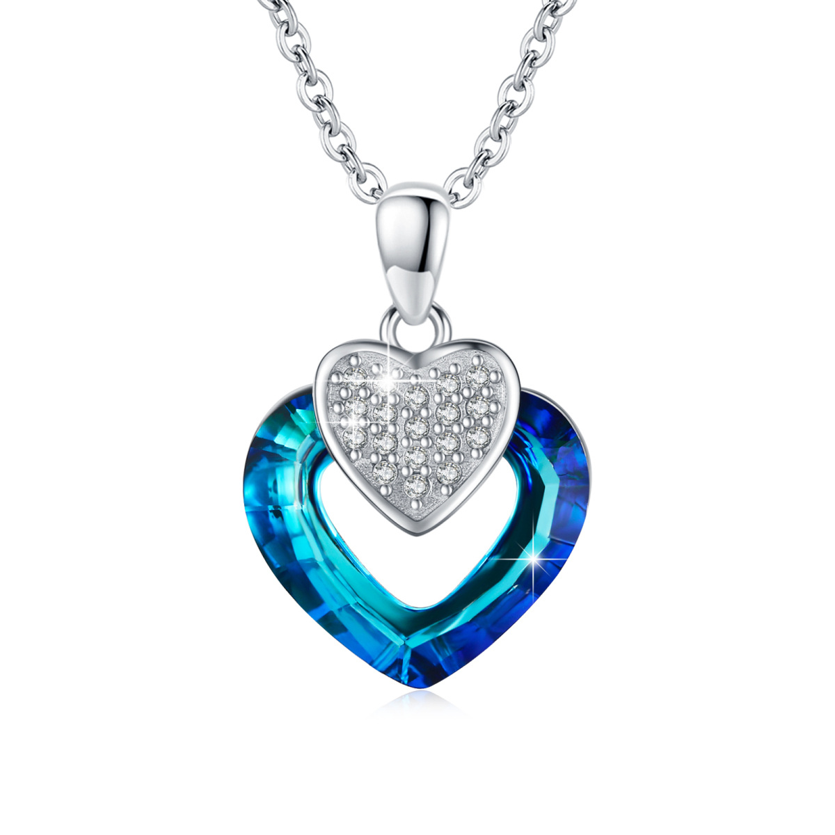Sterling Silver Heart Shaped Heart Crystal Pendant Necklace-1