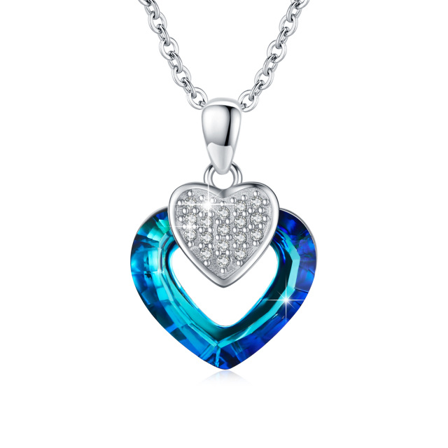 Sterling Silver Heart Shaped Heart Crystal Pendant Necklace-0