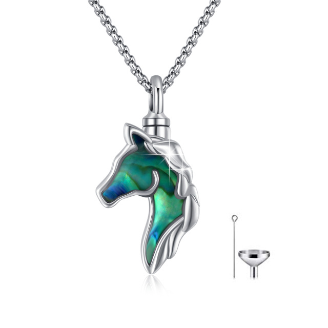 Sterling Silver Abalone Shellfish Horse Urn Necklace for Ashes-3