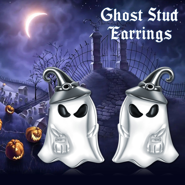 Sterling Silver Two-tone Skeleton Stud Earrings-6