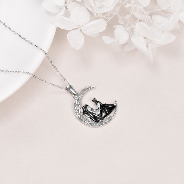 Sterling Silver Cat & Witch Knot Pendant Necklace-4