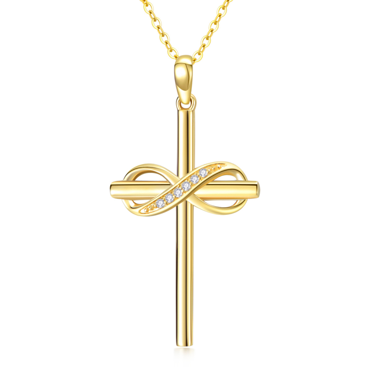 Collier croix et symbole de l'infini en or 14K avec diamants-1