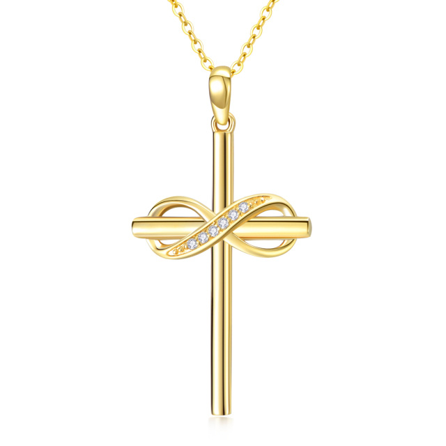 Colar com pingente de cruz e símbolo do infinito em ouro 14K-0