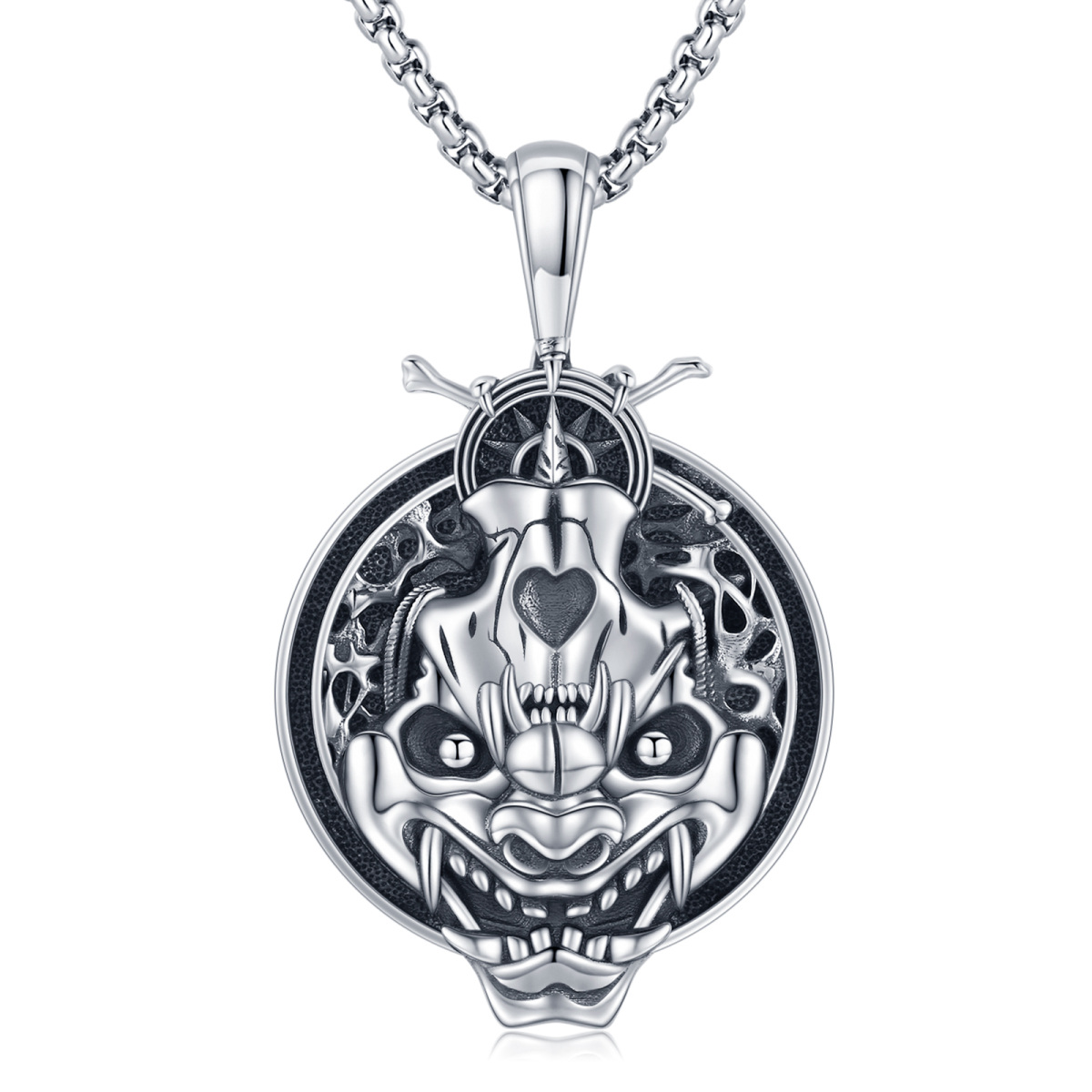 Collier en argent sterling avec pendentif tête de mort bicolore-1