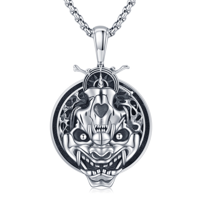 Sterling Silver Two-tone Skull Pendant Necklace-1