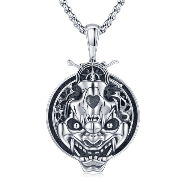 Collier à pendentif tête de mort bicolore en argent sterling-0