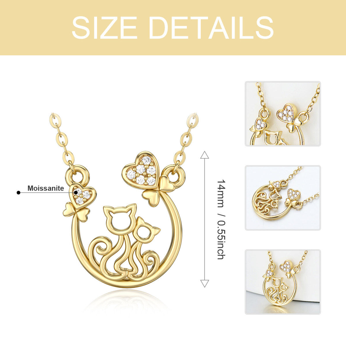 14K Gold Moissanite Cat Pendant Necklace-5