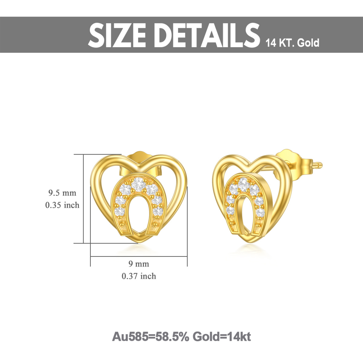 Boucles d'oreilles cœur en or 14K à zircon cubique -5