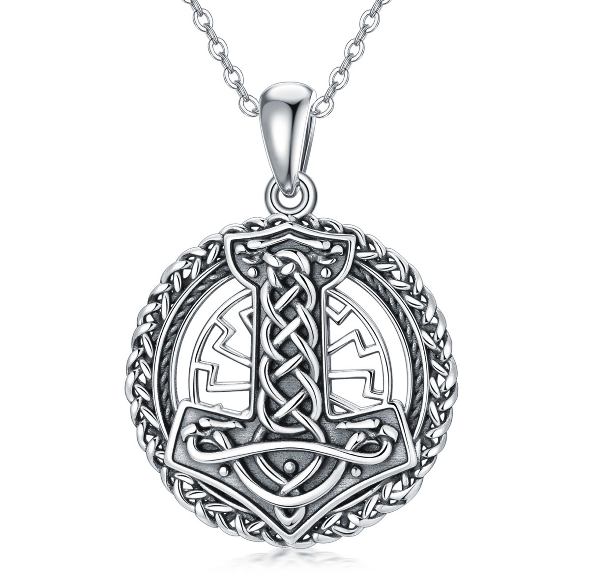 Collier en argent sterling et rhodium noir avec pendentif ancre en forme de cercle-1