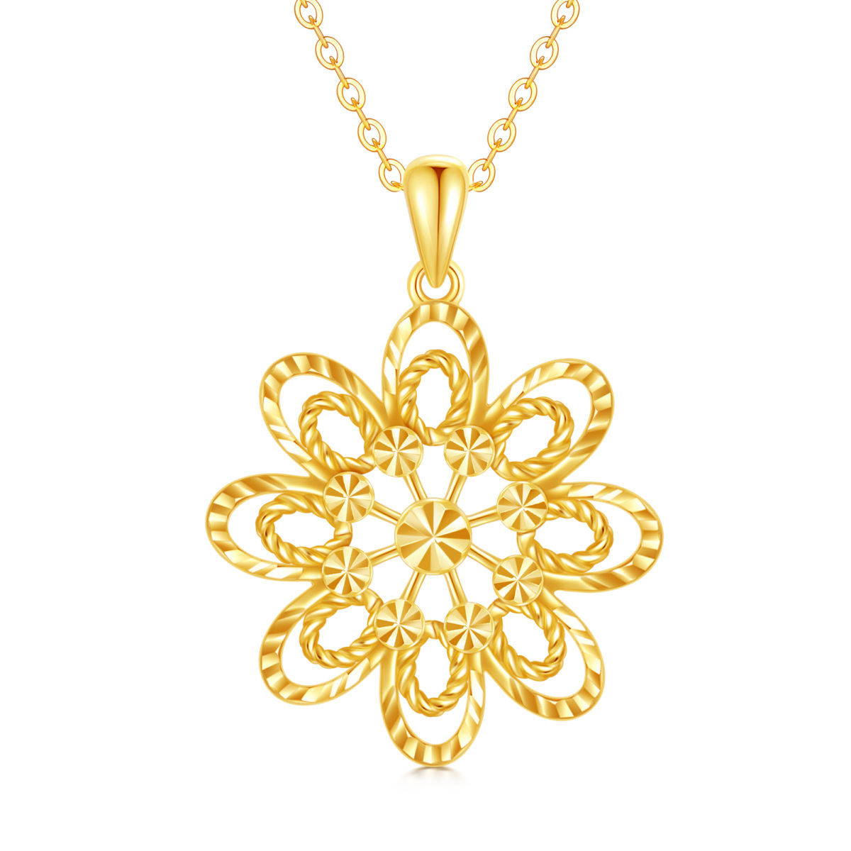 14K Gold Zircon Daisy Pendant Necklace-1